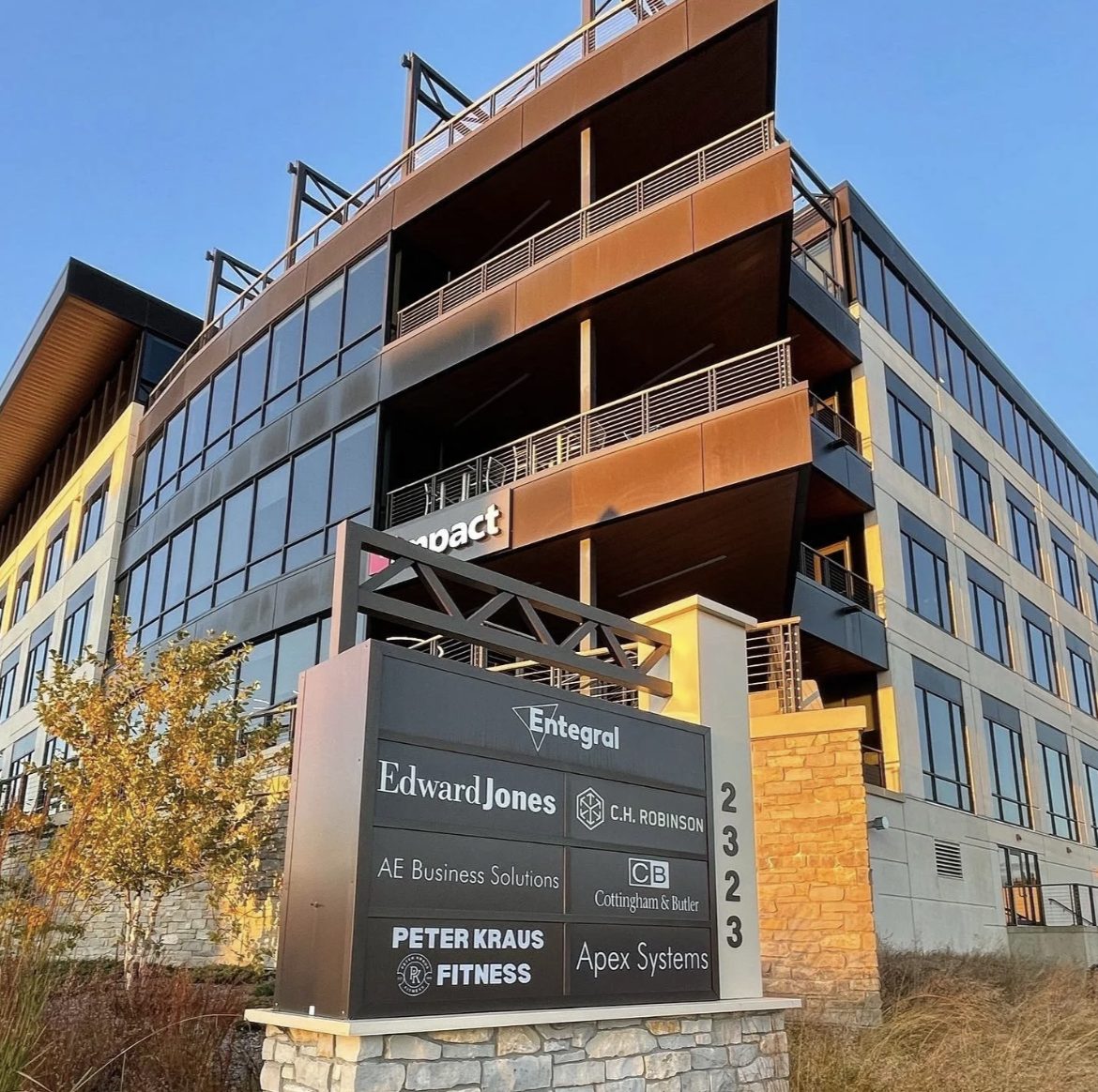 The tenant directory outside PKFit Madison East, with Peter Kraus Fitness listed on the sign