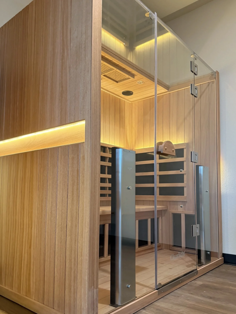 The private glass-front infrared sauna at PKFit Wausau