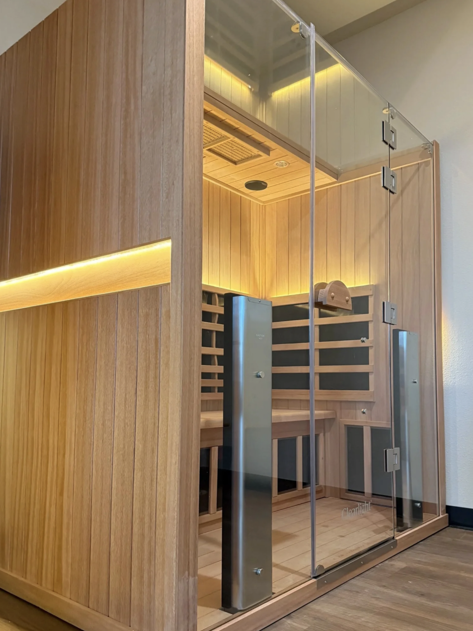 The glass-front infrared sauna at PKFit Oshkosh